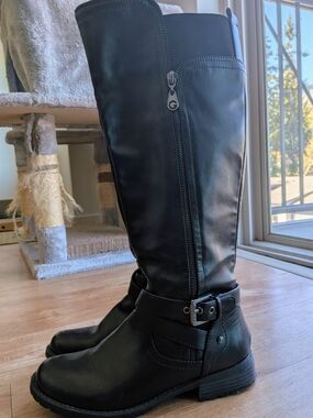 Black Guess Knee-High Zipper Riding Boots